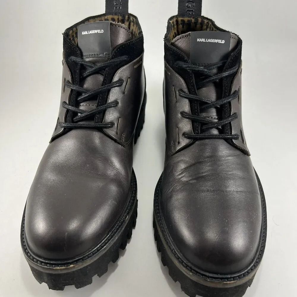 Karl Lagerfeld Paris Chukka Boots Mens Size 7 Brown Leather Chunky Lug Soles